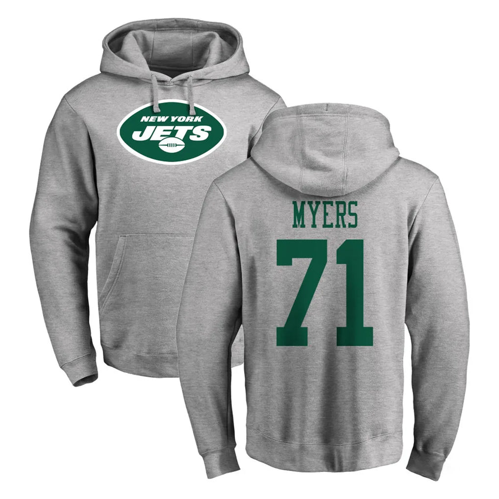 NY.Jets #71 Josh Myers Player Gray LOGO Pullover Hoodies Limited Game STECN Stitched Jerseys