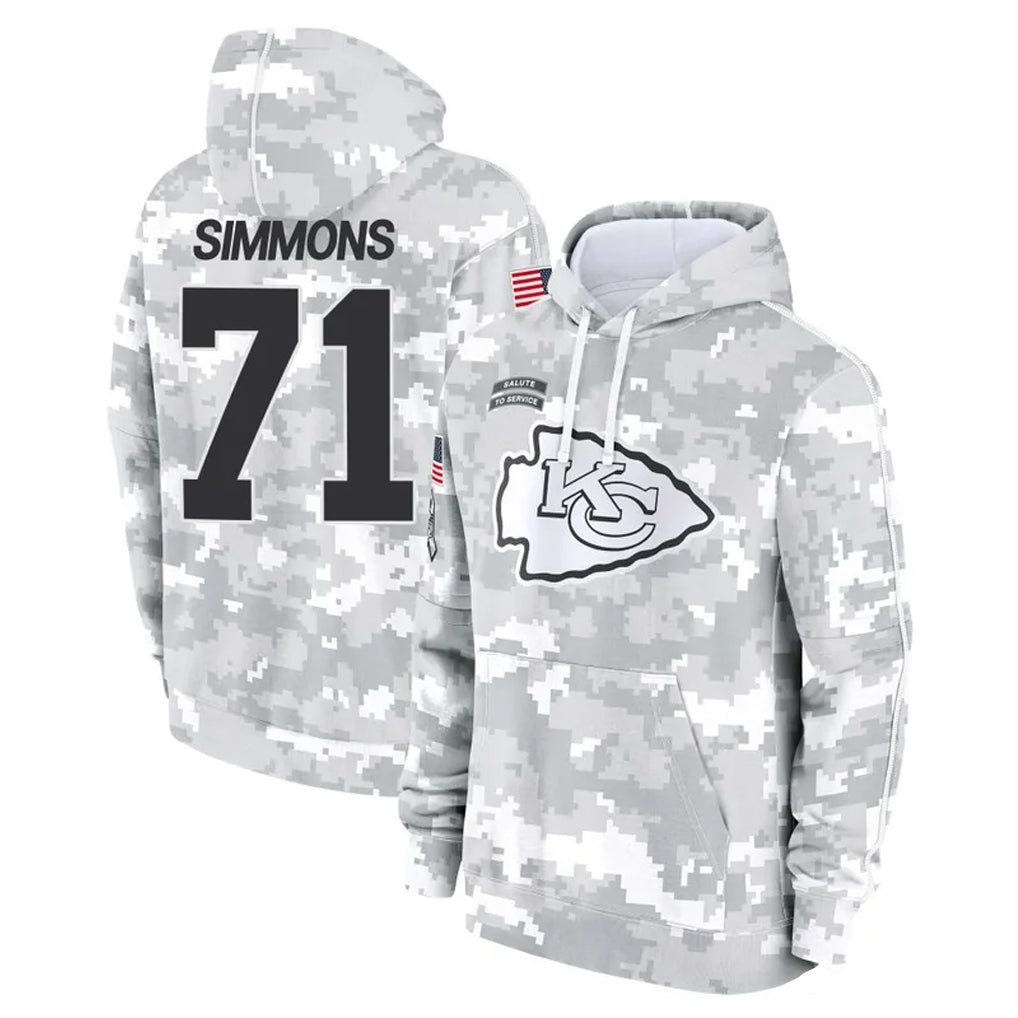 KC.Chiefs #71 Josh Simmons Player Arctic Camo Salute to Service Hoodies Limited Game STECN Stitched Jerseys