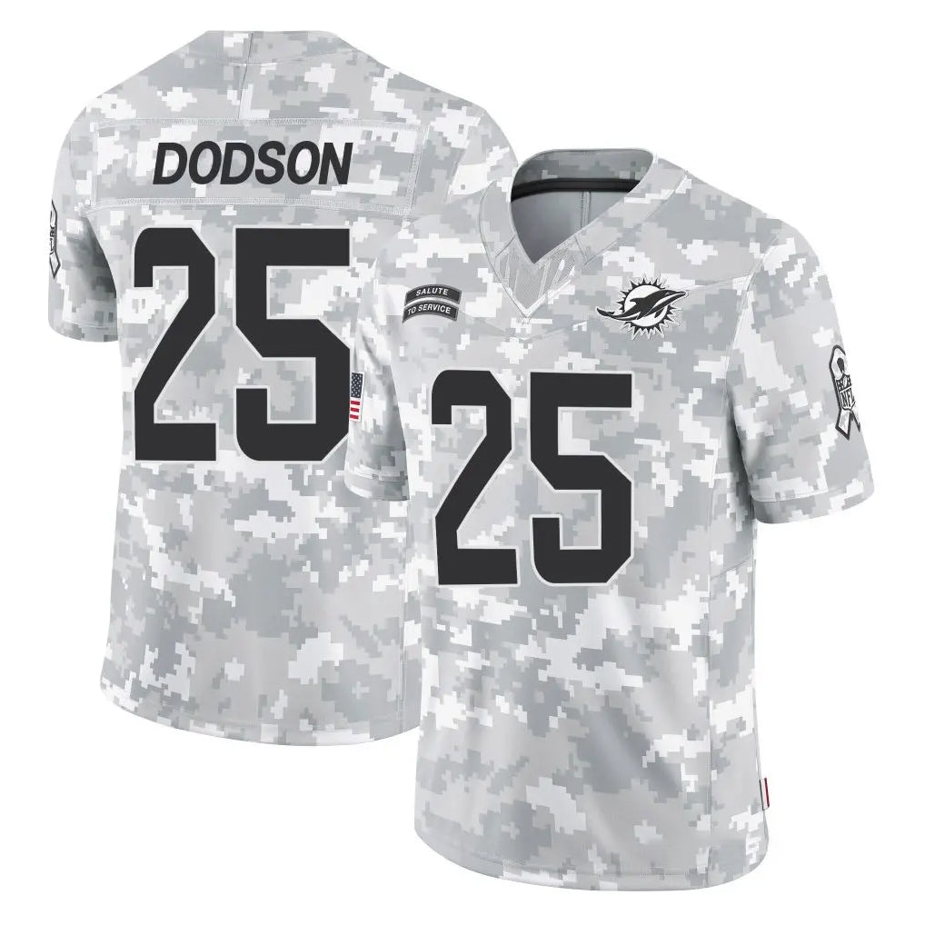 M.Dolphins #25 Tyrel Dodson Player Arctic Camo Salute To Service Limited Game STECN Stitched Jerseys