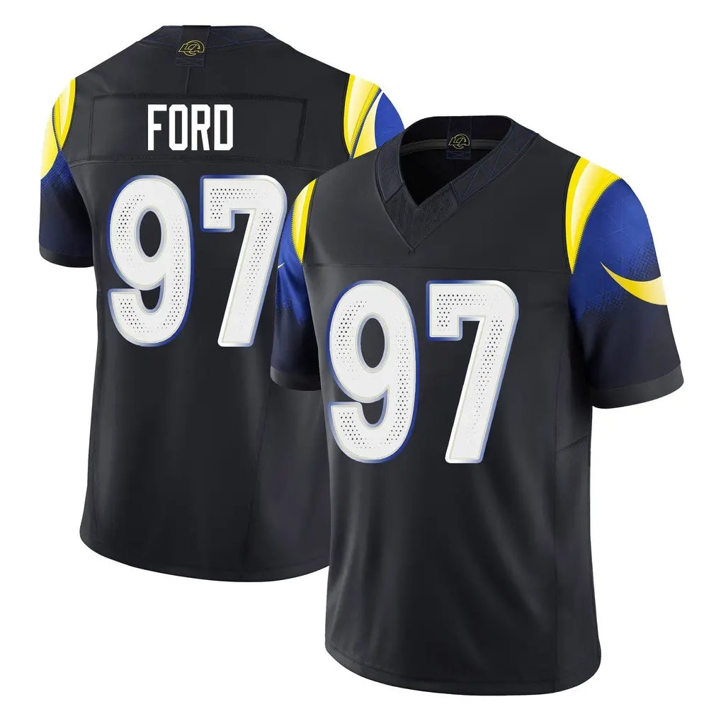 LA.Rams #97 Poona Ford Player Black Midnight Rivalries Collection Limited Home Game STECN Stitched Jerseys