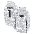 NE.Patriots #1 A.J. Brown Player Arctic Camo Salute to Service Pullover Hoodies Limited Game STECN Stitched Jerseys