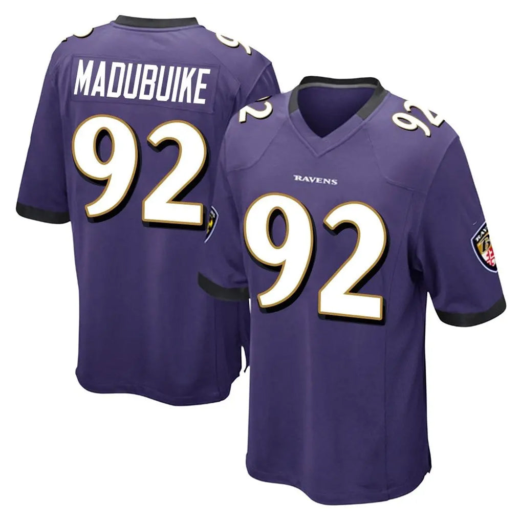 B.Ravens #92 Nnamdi Madubuike Player Purple Color Rush Home Game STECN Stitched Jerseys