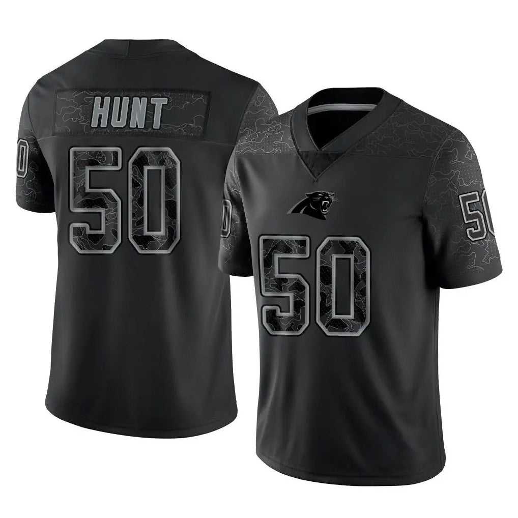 C.Panthers #50 Robert Hunt Player Black Limited Reflective Game STECN Stitched Jerseys