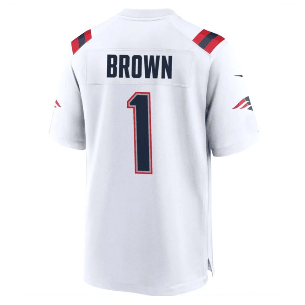 NE.Patriots #1 A.J. Brown Player White Home Game STECN Stitched Jerseys