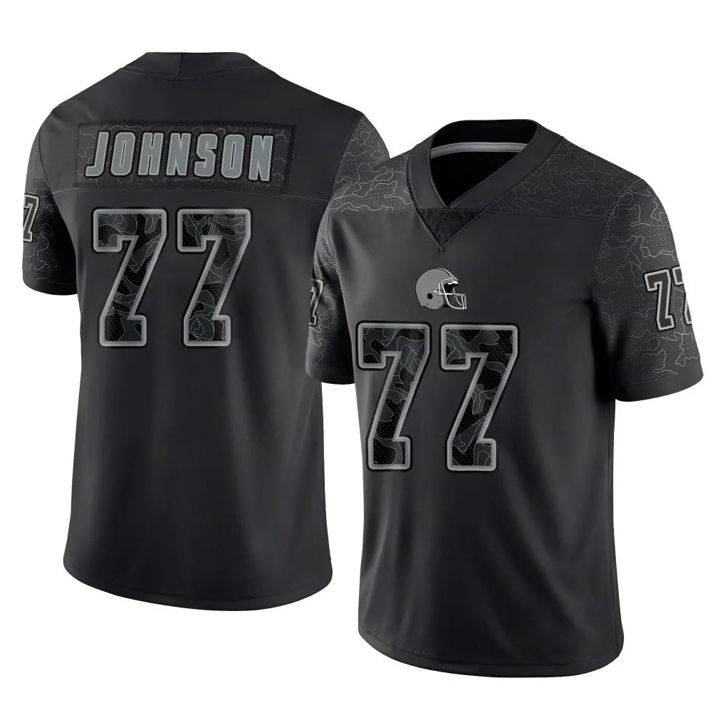 C.Browns #77 Zion Johnson Player Black Reflective Home Game STECN Stitched Jerseys