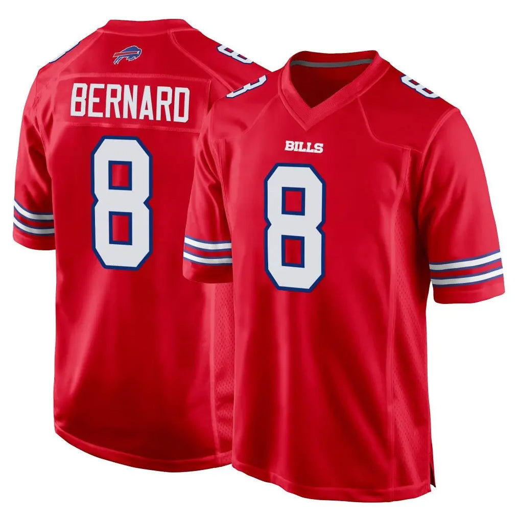 B.Bills #8 Terrel Bernard Player Red Home Game STECN Stitched Jerseys