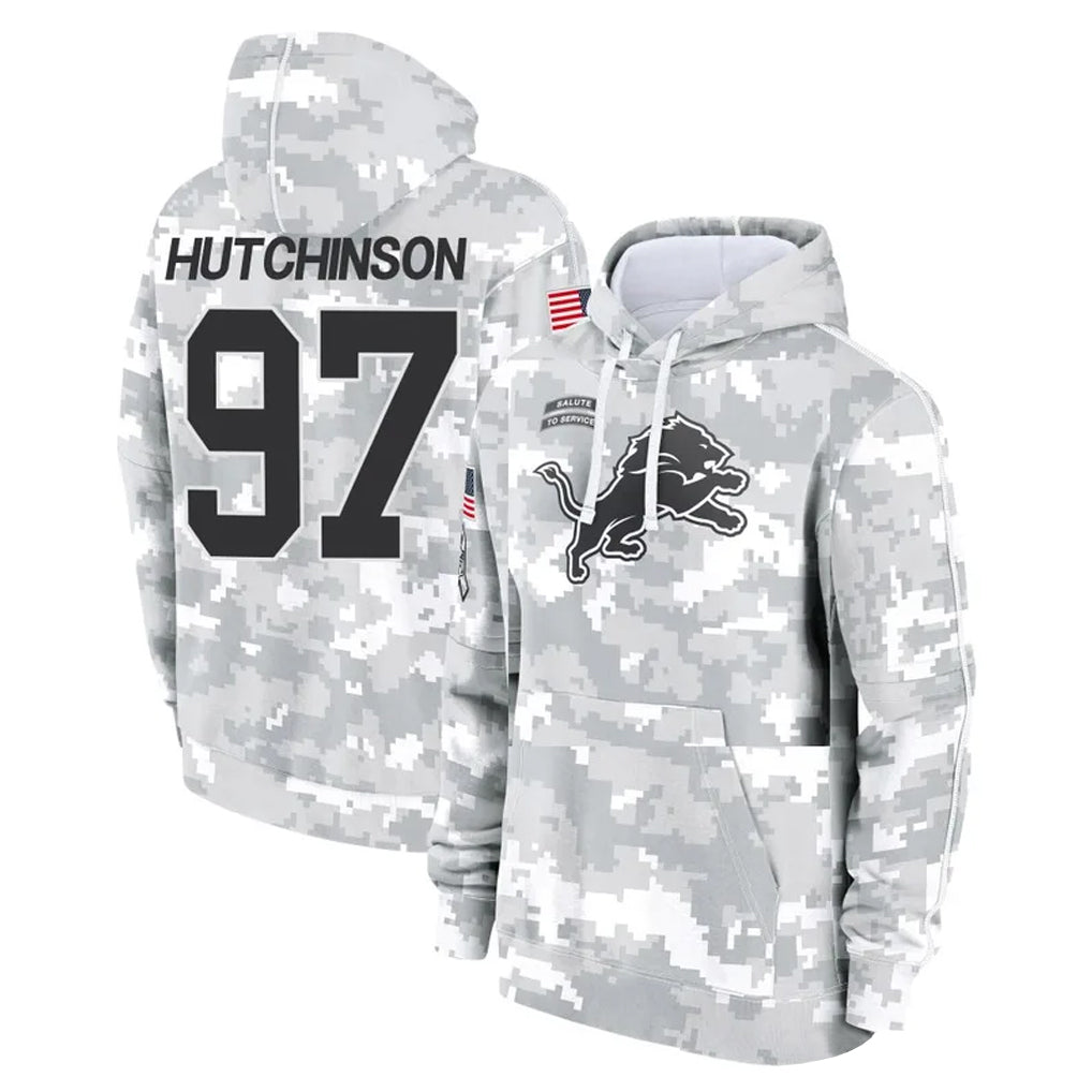 D.Lions #97 Aidan Hutchinson Player Arctic Camo Salute to Service Hoodies Limited Game STECN Stitched Jerseys