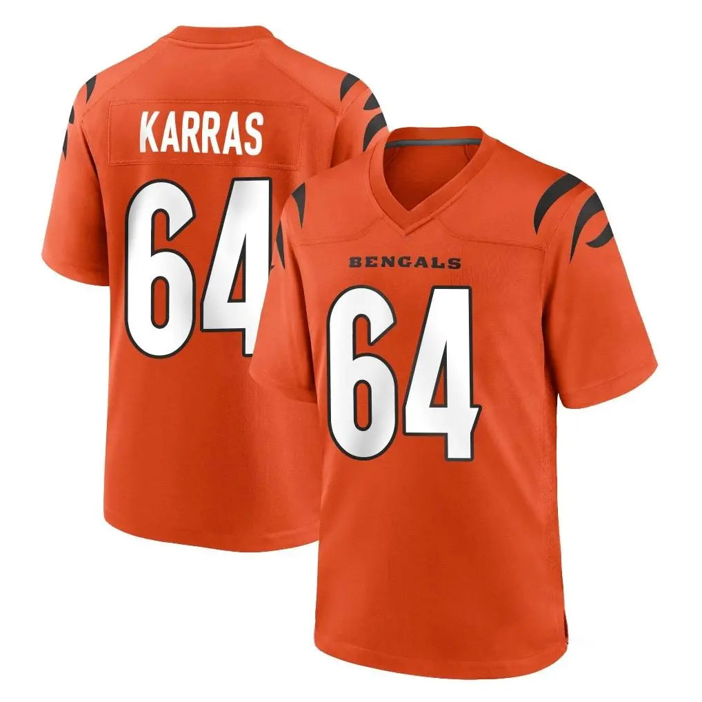 C.Bengals #64 Ted Karras Player Orange Home Game STECN Stitched Jerseys
