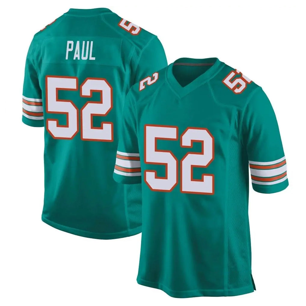 M.Dolphins #52 Patrick Paul Player Aqua Alternate Home Game STECN Stitched Jerseys