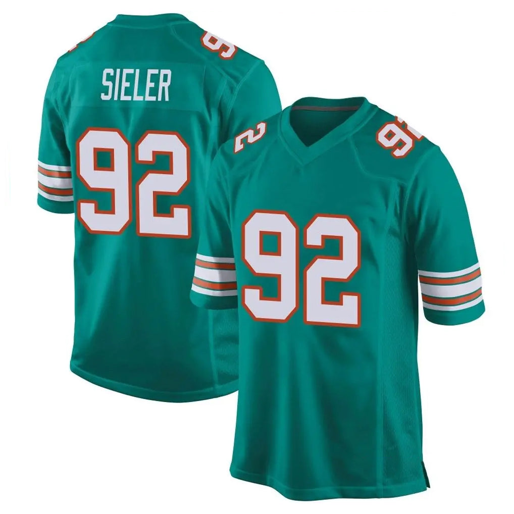 M.Dolphins #92 Zach Sieler Player Aqua Alternate Home Game STECN Stitched Jerseys