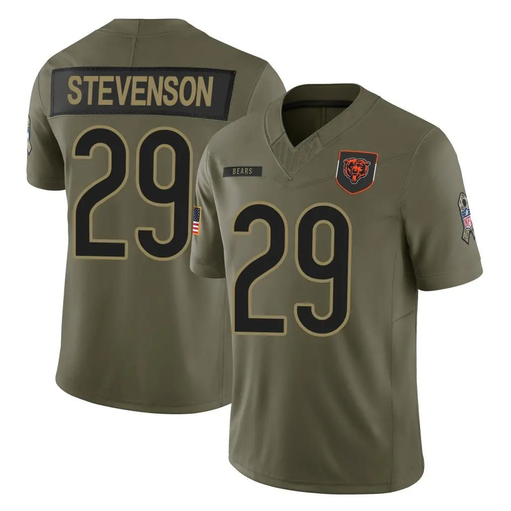C.Bears #29 Tyrique Stevenson Player Olive Salute to Service Limited Home Game STECN Stitched Jerseys