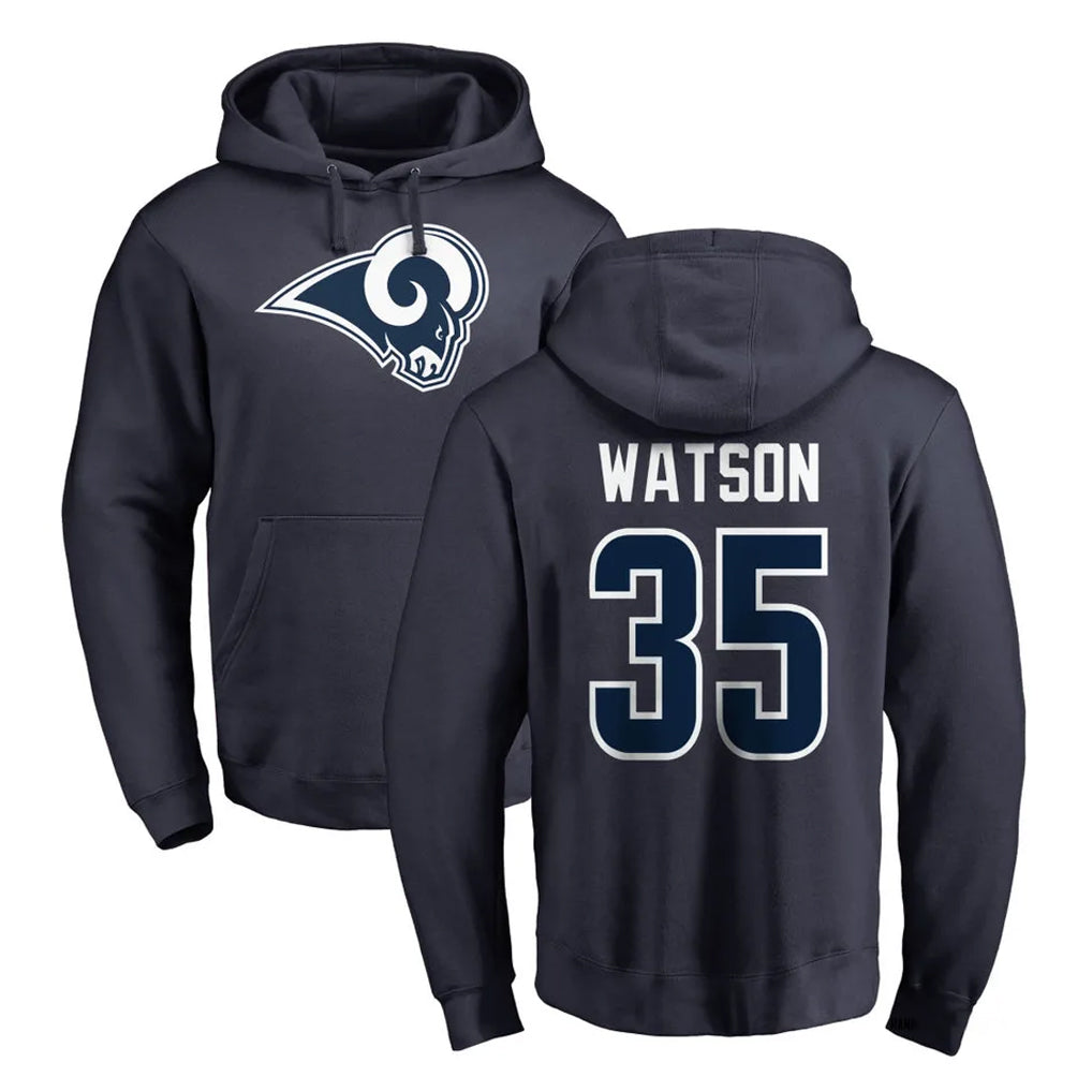 LA.Rams #35 Jaylen Watson Player Navy Pullover Hoodie Limited Game STECN Stitched Jerseys
