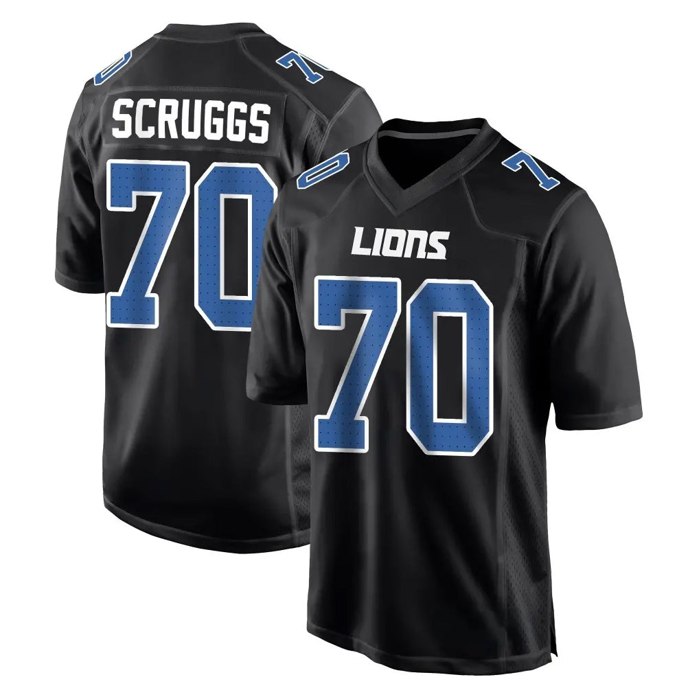 D.Lions #70 Juice Scruggs Player Black Fashion Home Game STECN Stitched Jerseys