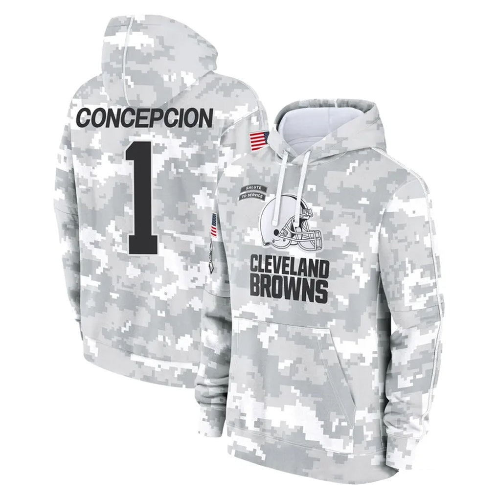 C.Browns #1 KC Concepcion Player Arctic Camo Salute to Service Hoodies Limited Game STECN Stitched Jerseys