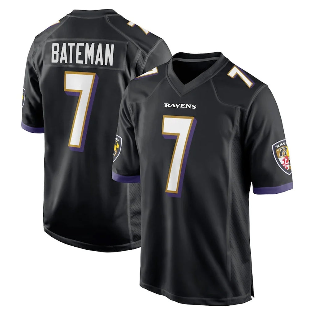 B.Ravens #7 Rashod Bateman Player Black Home Game STECN Stitched Jerseys
