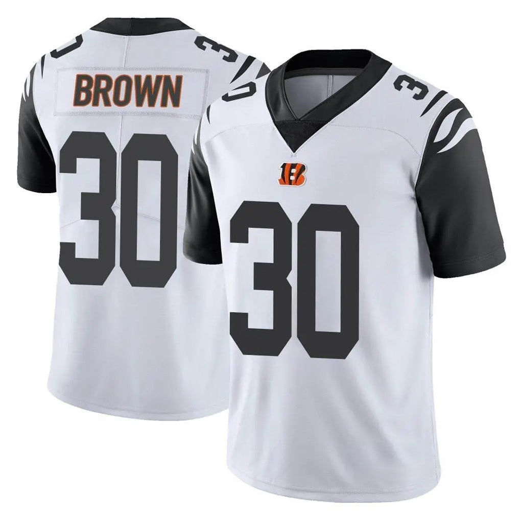 C.Bengals #30 Chase Brown Player White Color Rush Vapor Untouchable Limted Home Game STECN Stitched Jerseys