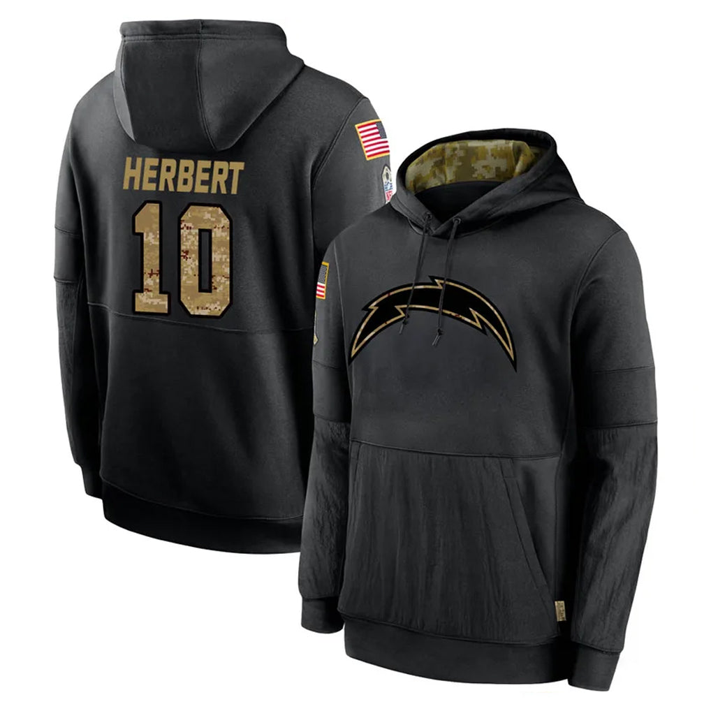 LA.Chargers #10 Justin Herbert Player Black Salute to Service Hoodies Limited Game STECN Stitched Jerseys