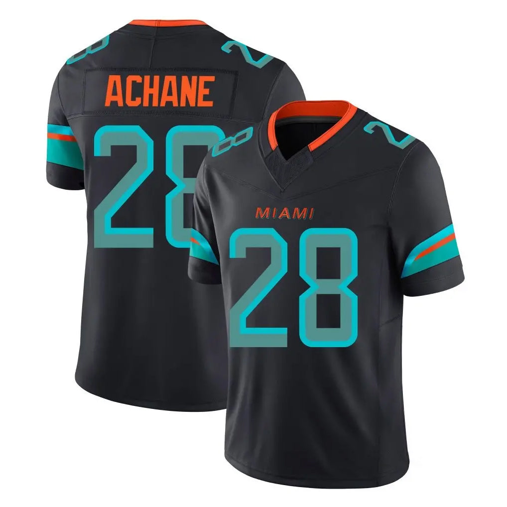 M.Dolphins #28 De'Von Achane Player Black Limited Pitch Rivalries Collection Home Game STECN Stitched Jerseys