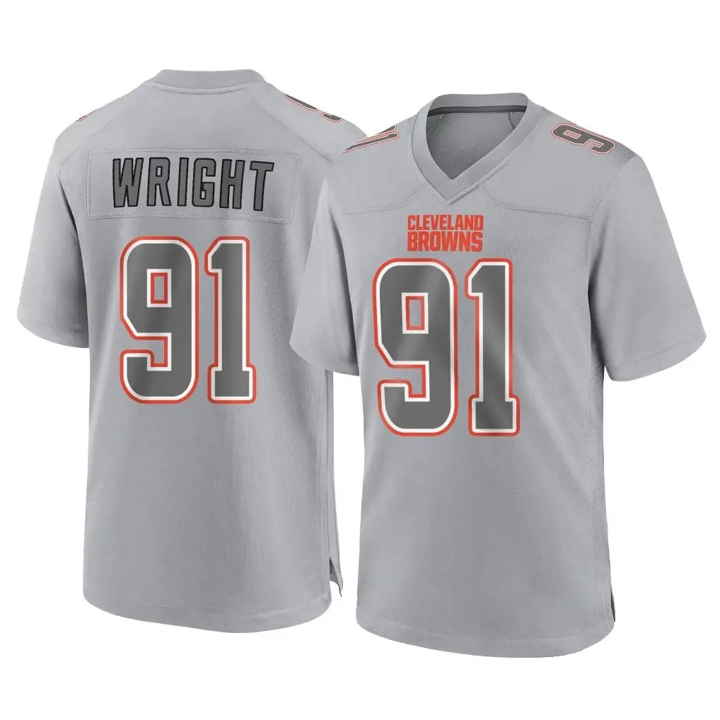 C.Browns #91 Alex Wright Player Gray Atmosphere Fashion Game STECN Stitched Jerseys