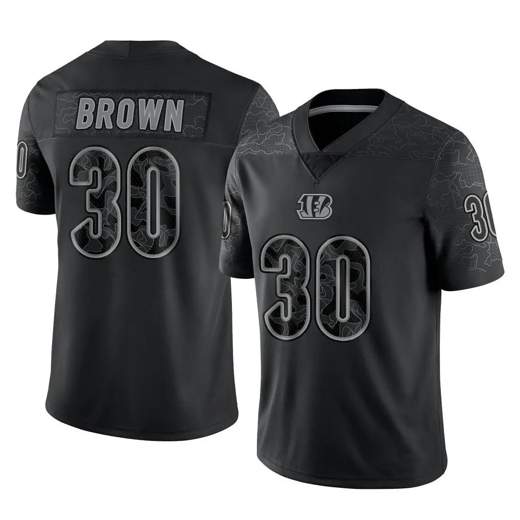 C.Bengals #30 Chase Brown Player Black Reflective Limited Game STECN Stitched Jerseys