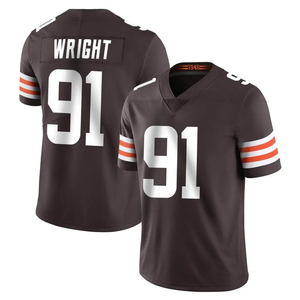 C.Browns #91 Alex Wright Player Brown Color Vapor Untouchable Limited Home Game STECN Stitched Jerseys