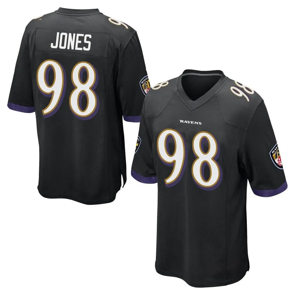 B.Ravens #98 Travis Jones Player Black Home Game STECN Stitched Jerseys