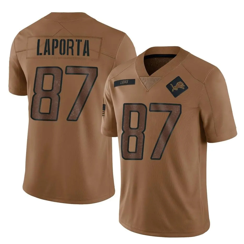 D.Lions #87 Sam LaPorta Player Brown Salute To Service Limited STECN Stitched Jerseys