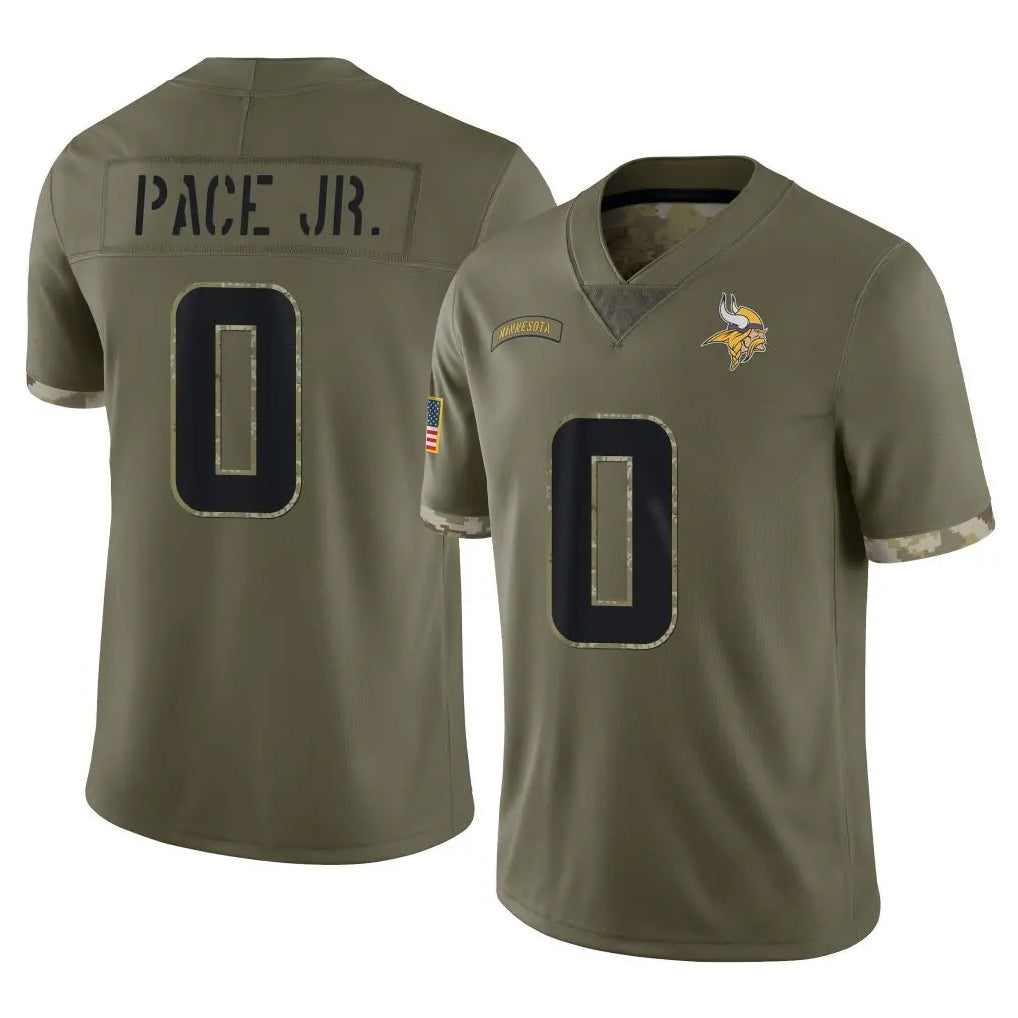 M.Vikings #0 Ivan Pace Jr. Player Olive Salute To Service Limited STECN Stitched Jerseys