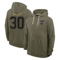 NE.Patriots #30 Jam Miller Player Olive Salute to Service Pullover Hoodies Limited STECN Stitched Jerseys