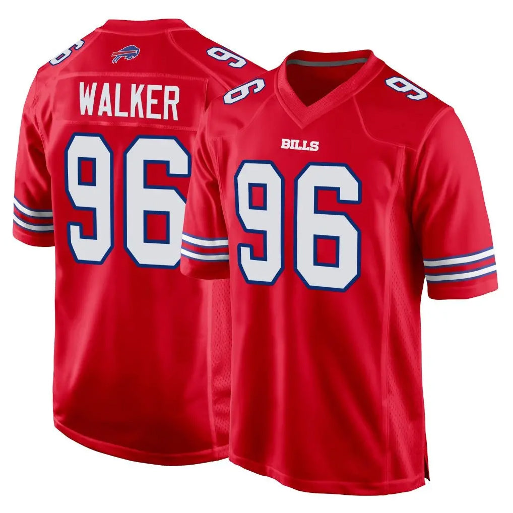 B.Bills #96 Deone Walker Player Red Home Game STECN Stitched Jerseys