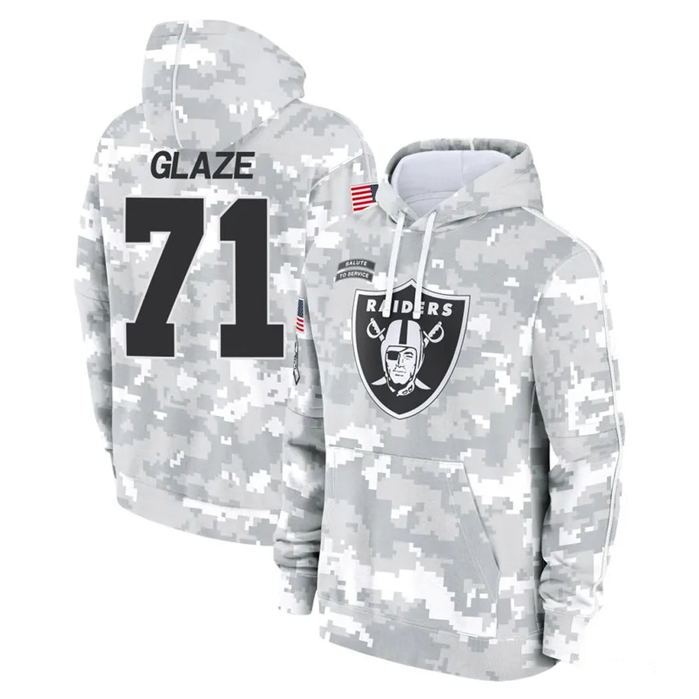 LV.Raiders #71 DJ Glaze Player Arctic Camo Salute to Service Hoodies Limited Game STECN Stitched Jerseys