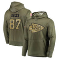 KC.Chiefs #87 Travis Kelce Player Olive Salute to Service Pullover Hoodies Home Game STECN Stitched Jerseys