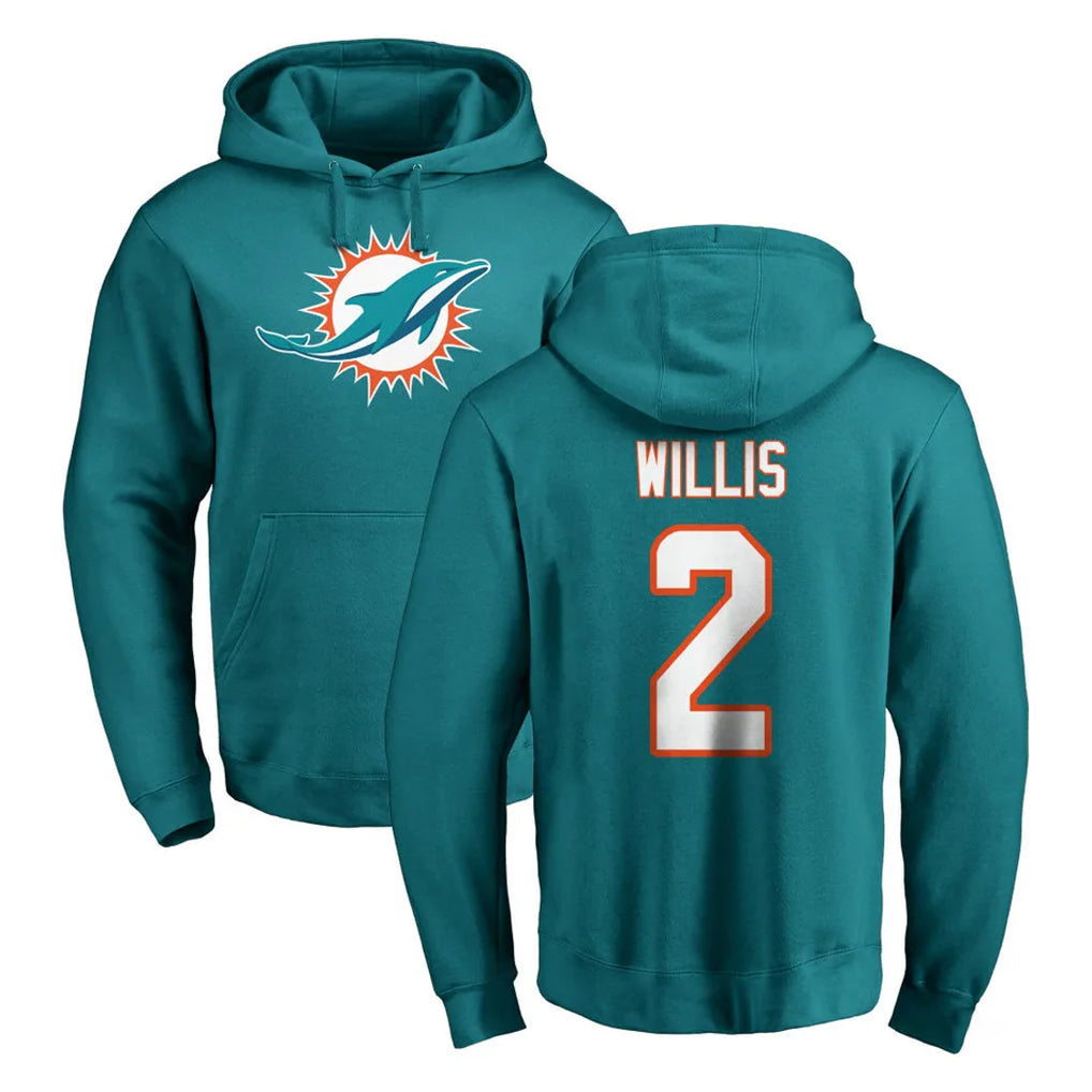 M.Dolphins #2 Malik Willis Player Aqua LOGO Pullover Hoodies Limited STECN Stitched Jerseys