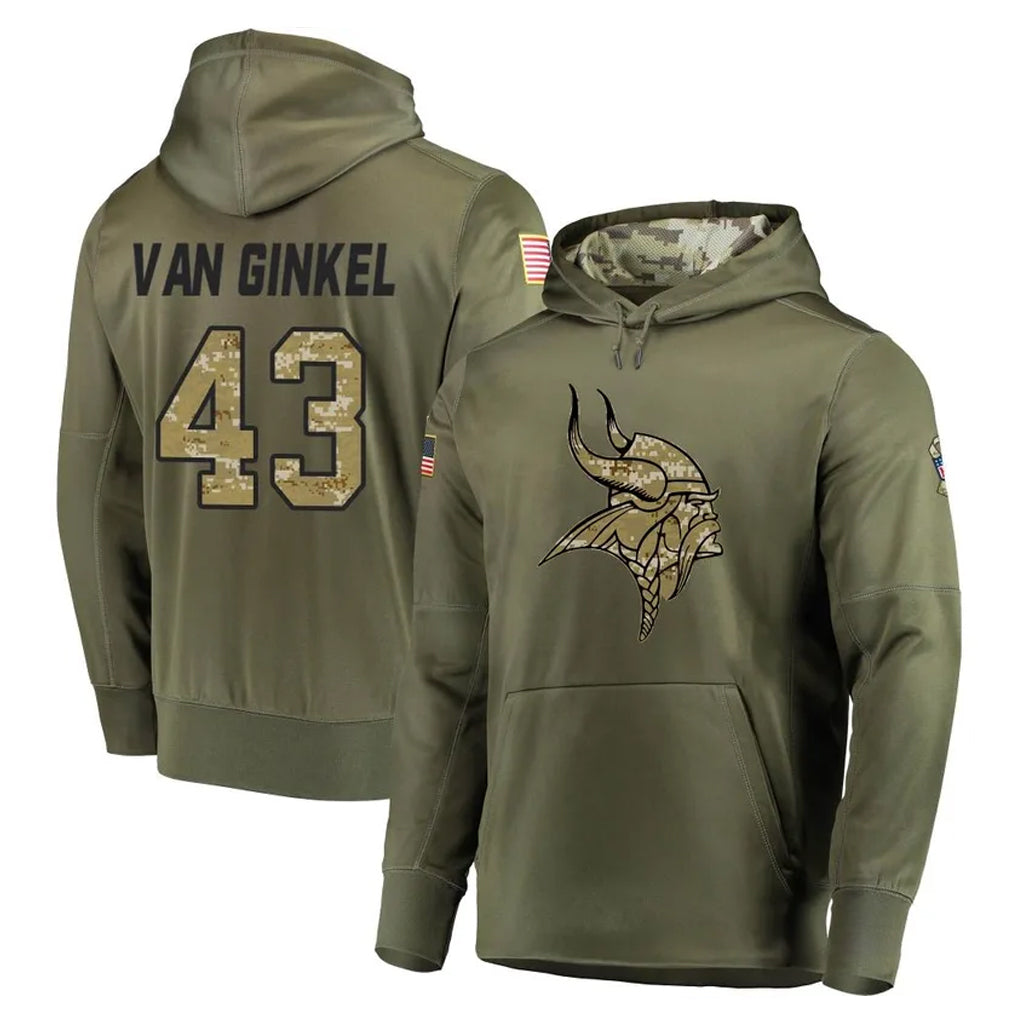 M.Vikings #43 Andrew Van Ginkel Player Olive Salute to Service Pullover Hoodies Home Game STECN Stitched Jerseys