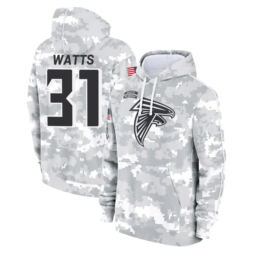 A.Falcons #31 Xavier Watts Player Camo Arctic Salute to Service Hoodies Limited STECN Stitched Jerseys