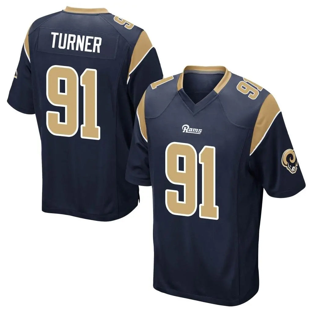 LA.Rams #91 Kobie Turner Player Navy Home Game STECN Stitched Jerseys
