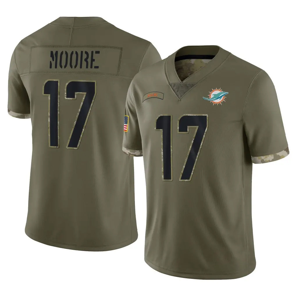 M.Dolphins #17 Trey Moore Player Olive Salute To Service Limited STECN Stitched Jerseys