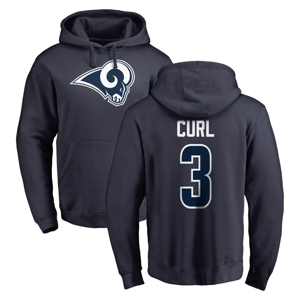 LA.Rams #3 Kam Curl Player Navy Pullover Hoodie Limited Game STECN Stitched Jerseys