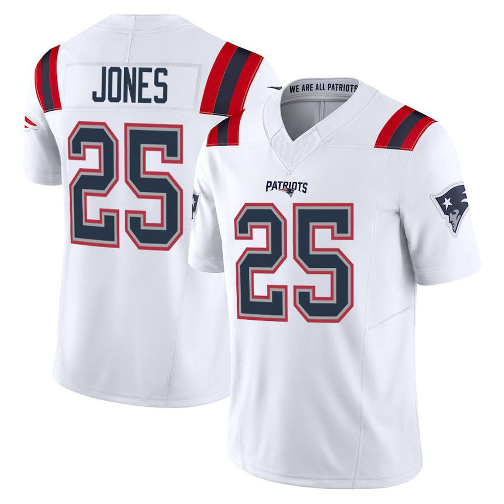 NE.Patriots #25 Marcus Jones Player White Limited Vapor F.U.S.E. Home Game STECN Stitched Jerseys