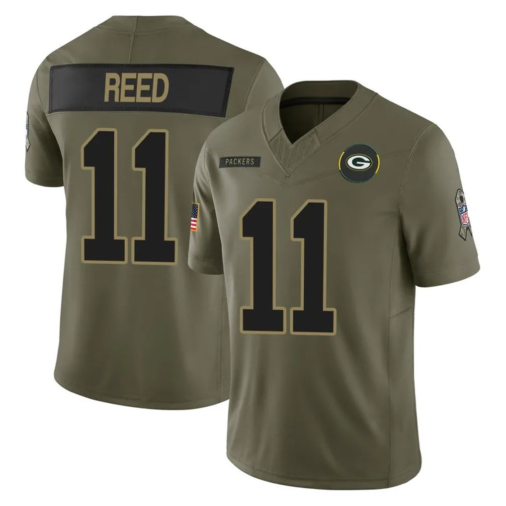 GB.Packers #11 Jayden Reed Player Olive 2025 Salute To Service Limited Home Game STECN Stitched Jerseys