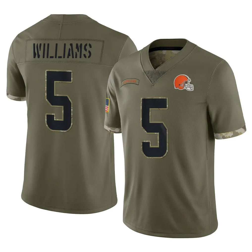 C.Browns #5 Quincy Williams Player Olive Salute to Service Limited Game STECN Stitched Jerseys