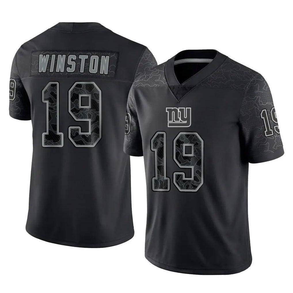 NY.Giants #19 Jameis Winston Player Black Limited Reflective Home Game STECN Stitched Jerseys
