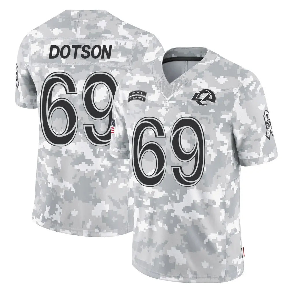 LA.Rams #69 Kevin Dotson Player Arctic Camo Salute To Service Limited Game STECN Stitched Jerseys
