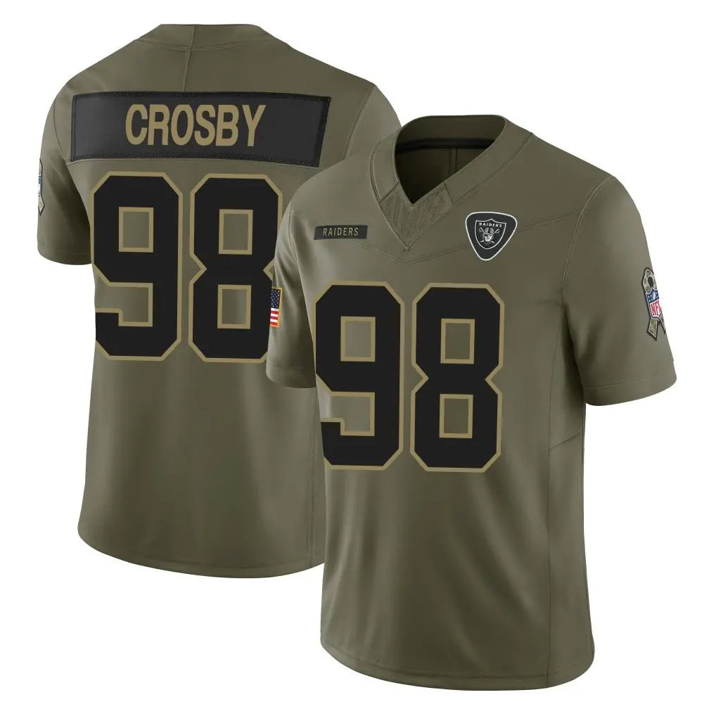 LV.Raiders #98 Maxx Crosby Player Olive 2025 Salute To Service Limited Game STECN Stitched Jerseys