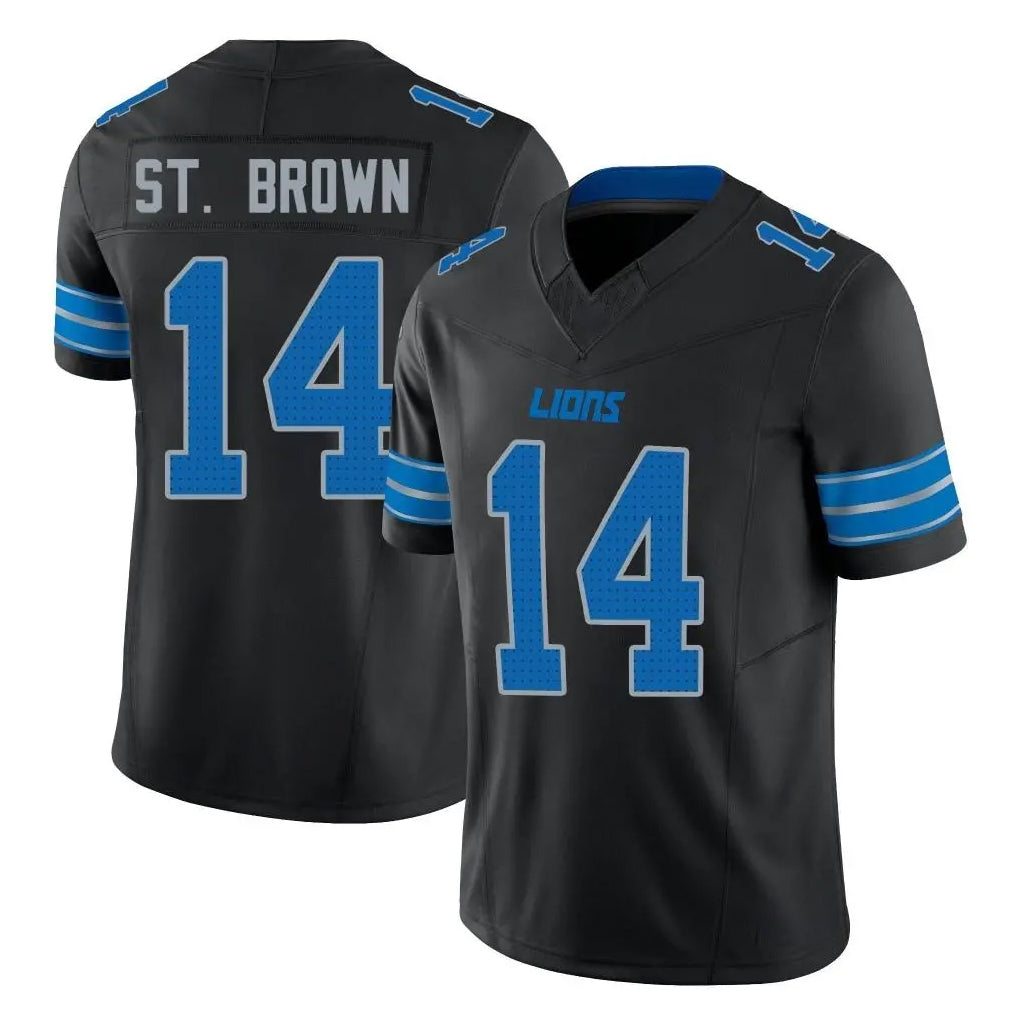 D.Lions #14 Amon-Ra St. Brown Player Black Alternate Vapor F.U.S.E. Limited Home Game STECN Stitched Jerseys