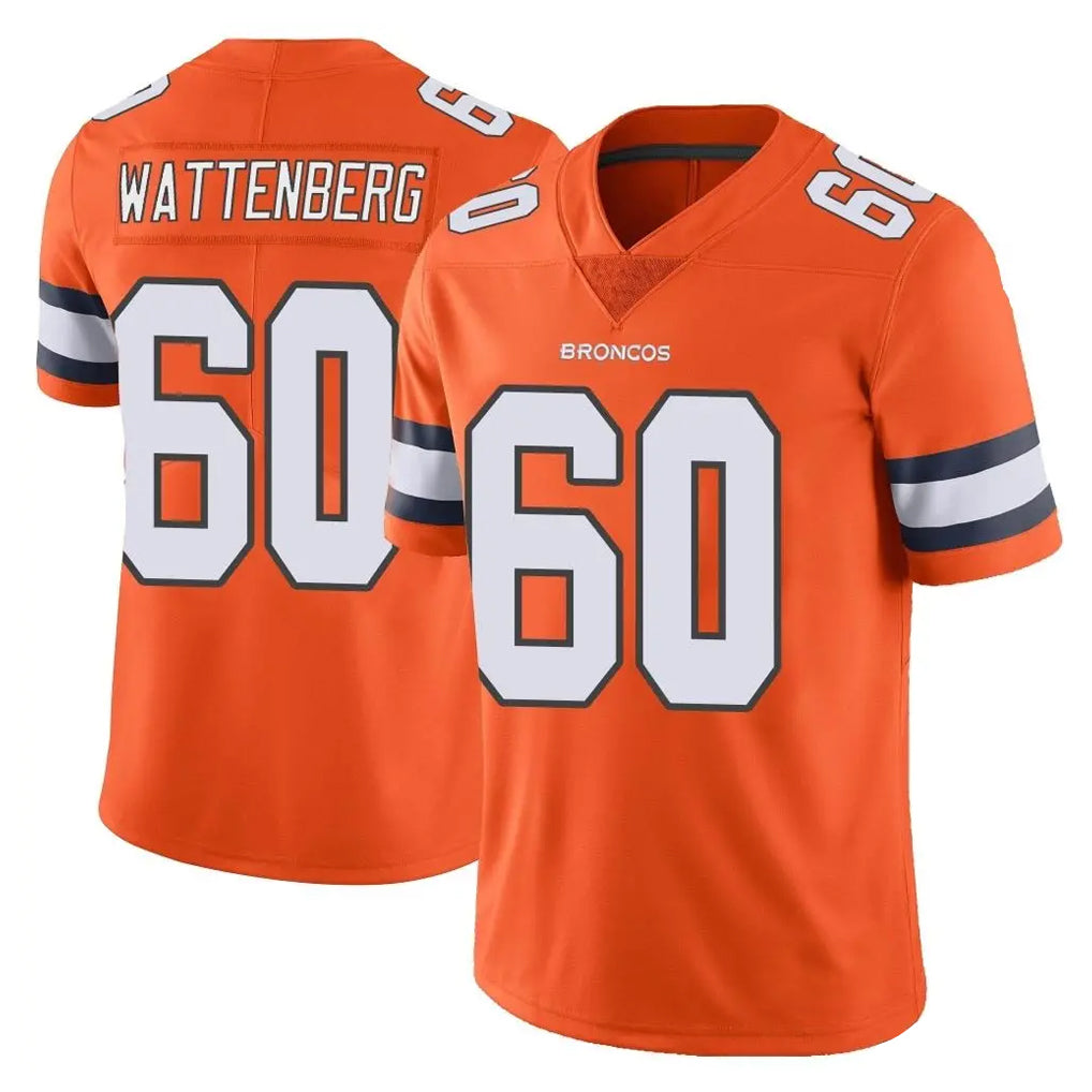 D.Broncos #60 Luke Wattenberg Player Orange Vapor Untouchable Limited Home Game STECN Stitched Jerseys