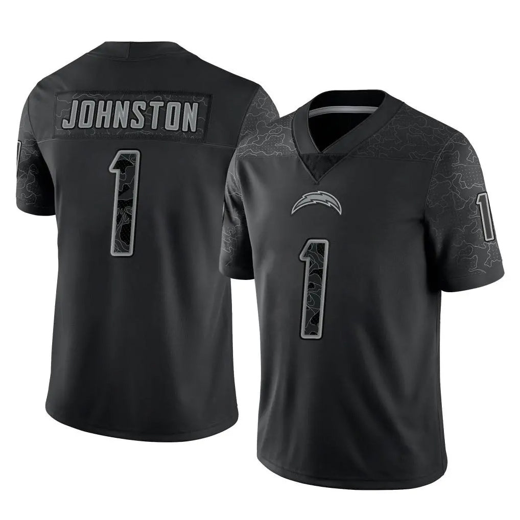 LA.Chargers #1 Quentin Johnston Player Black Limited Reflective Home Game STECN Stitched Jerseys