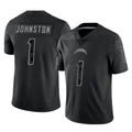LA.Chargers #1 Quentin Johnston Player Black Limited Reflective Home Game STECN Stitched Jerseys