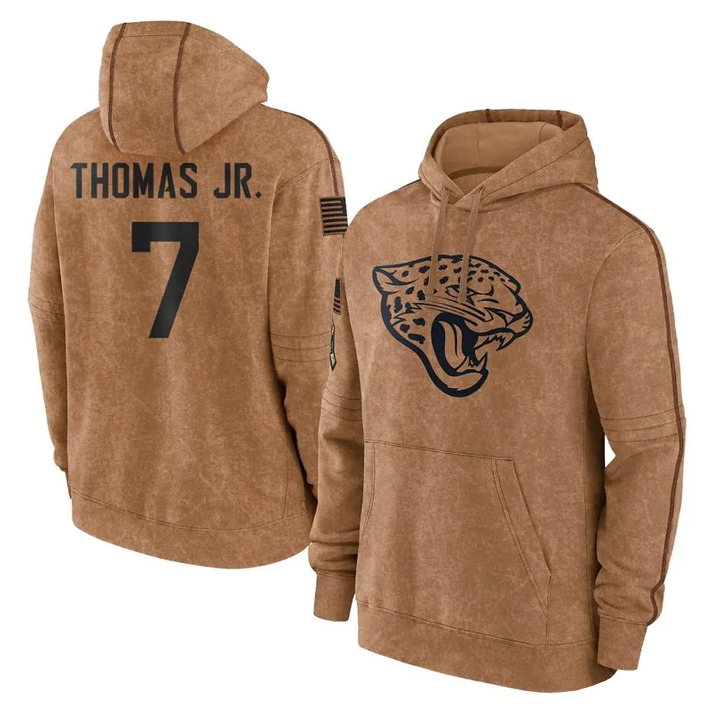 J.Jaguars #7 Brian Thomas Jr. Player Brown Salute to Service Hoodies Limited Game STECN Stitched Jerseys