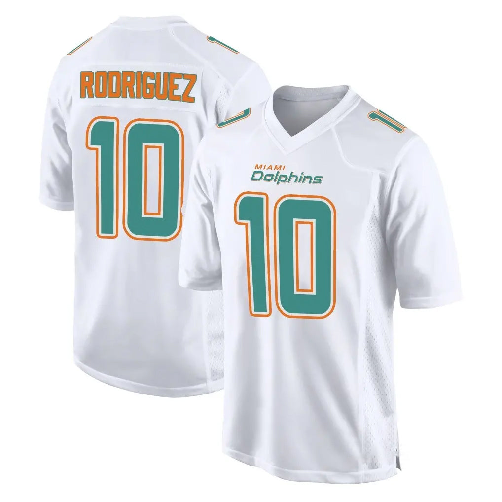 M.Dolphins #10 Jacob Rodriguez Player White Fashion Home Game STECN Stitched Jerseys